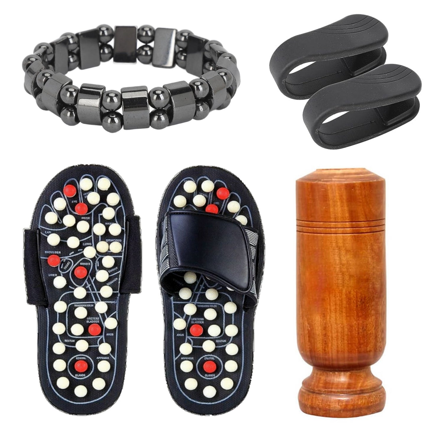4 Products:- Acupressure slipper, Vijaysar Sugar Glass, Wellness Magnetic Bracelete, Sugar Control Clip