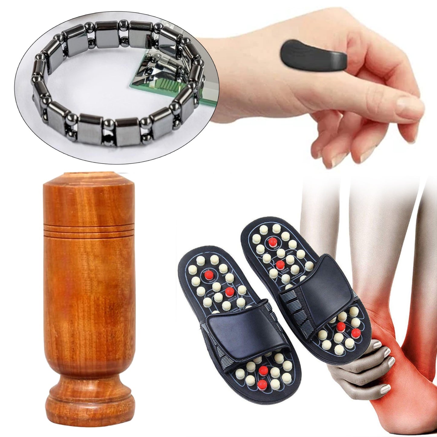4 Products:- Acupressure slipper, Vijaysar Sugar Glass, Wellness Magnetic Bracelete, Sugar Control Clip