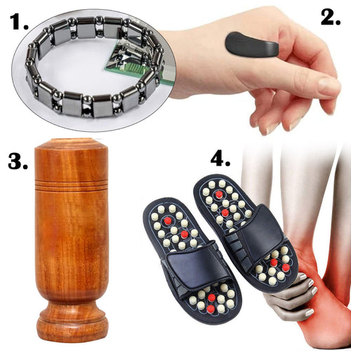 4 Products:- Acupressure slipper, Vijaysar Sugar Glass, Wellness Magnetic Bracelete, Sugar Control Clip
